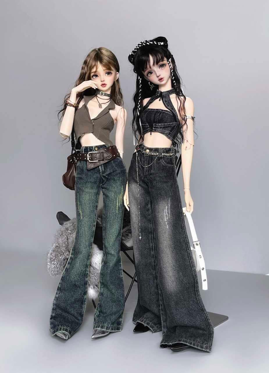 BJD 1/4 1/3 Preorder Washed Blue/black Flare Pants Wide Leg Jeans
