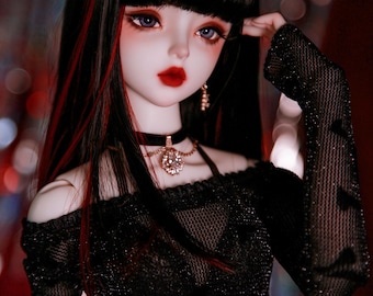 1/3 1/4 wigs highlights long hair 23-24cm black pink BJD