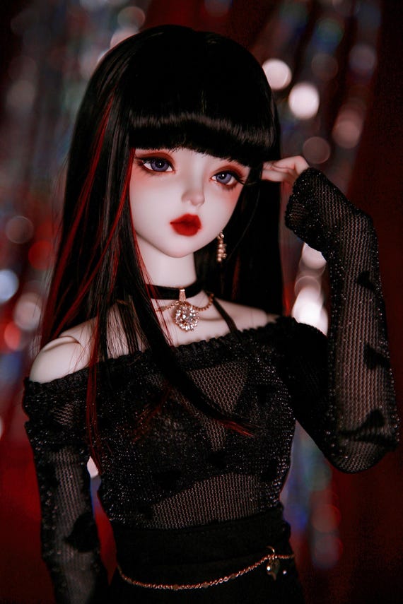 1/3 1/4 wigs highlights long hair 23-24cm black pink BJD