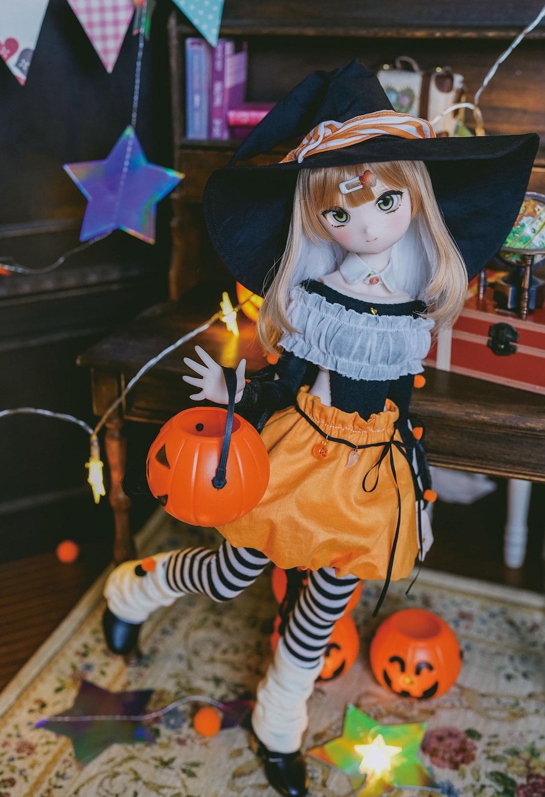 1/4 MDD Preorder Halloween Pumpkin Witch Outfit BJD Puyoodoll
