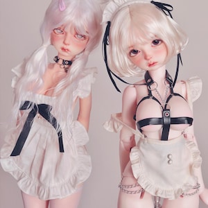 1/4 Vorbesteller Schürze Bondage Gürtel rot weiß Oberteil Outfit BJD mdd msd