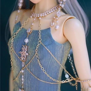 BJD 1/3 SD17 ID75 necklace + body chains hairband accessories jewellery frozen white crystal