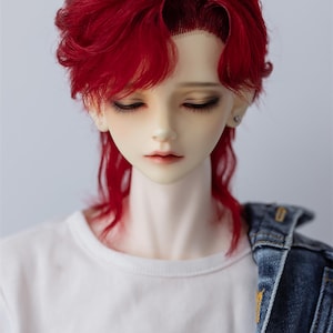 BJD 1/3 1/4 wigs mohair glued hair red silver wolf tail