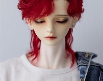 BJD 1/3 1/4 wigs mohair glued hair red silver wolf tail
