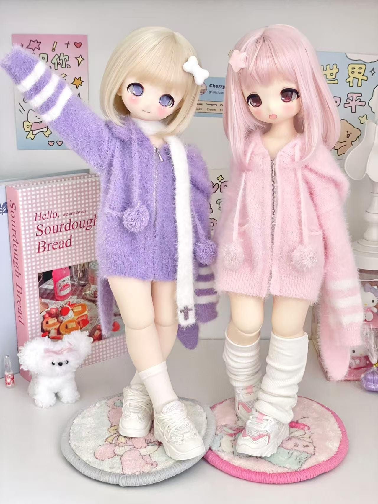 1/4 in stock fluffy hoodie jacket outfits rabbit ears msd puyoodoll BJD MDD