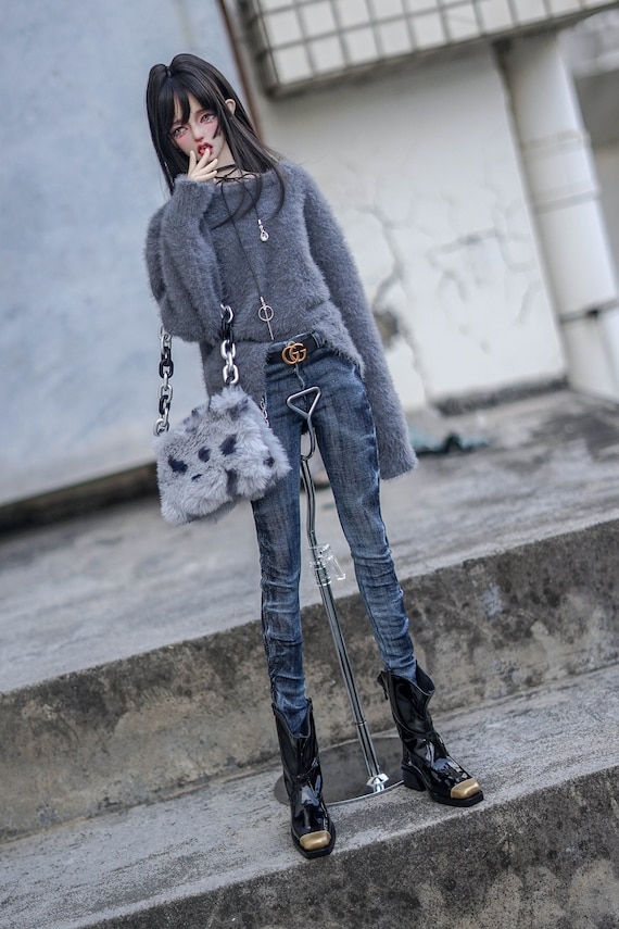 BJD sweater in stock 1/4 70cm ID75 75cm grey/ black/ white fluffy outfit