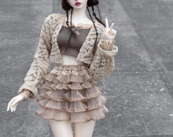 1/3 1/4 in stock lace dress cake skirt with jacket socks brown khaki outfit set msd mdd SD16 girls BJD