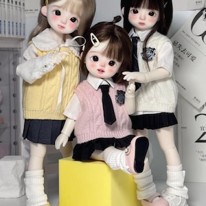 1/6 in stock knit vest+ short sleeve shirt+ pleated skirt+ leg warmer BJD clothes outfit
