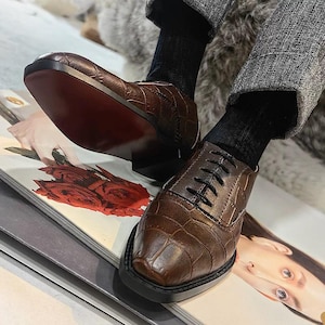 ID75 in stock dress shoes black/ brown crocodile pattern leather BJD accessories