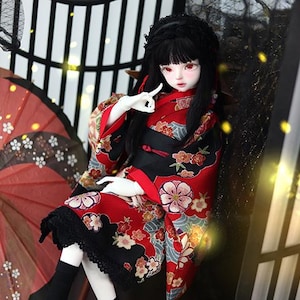 BJD 1/4 auf Lager kurzer Kimono mit Netzschürze