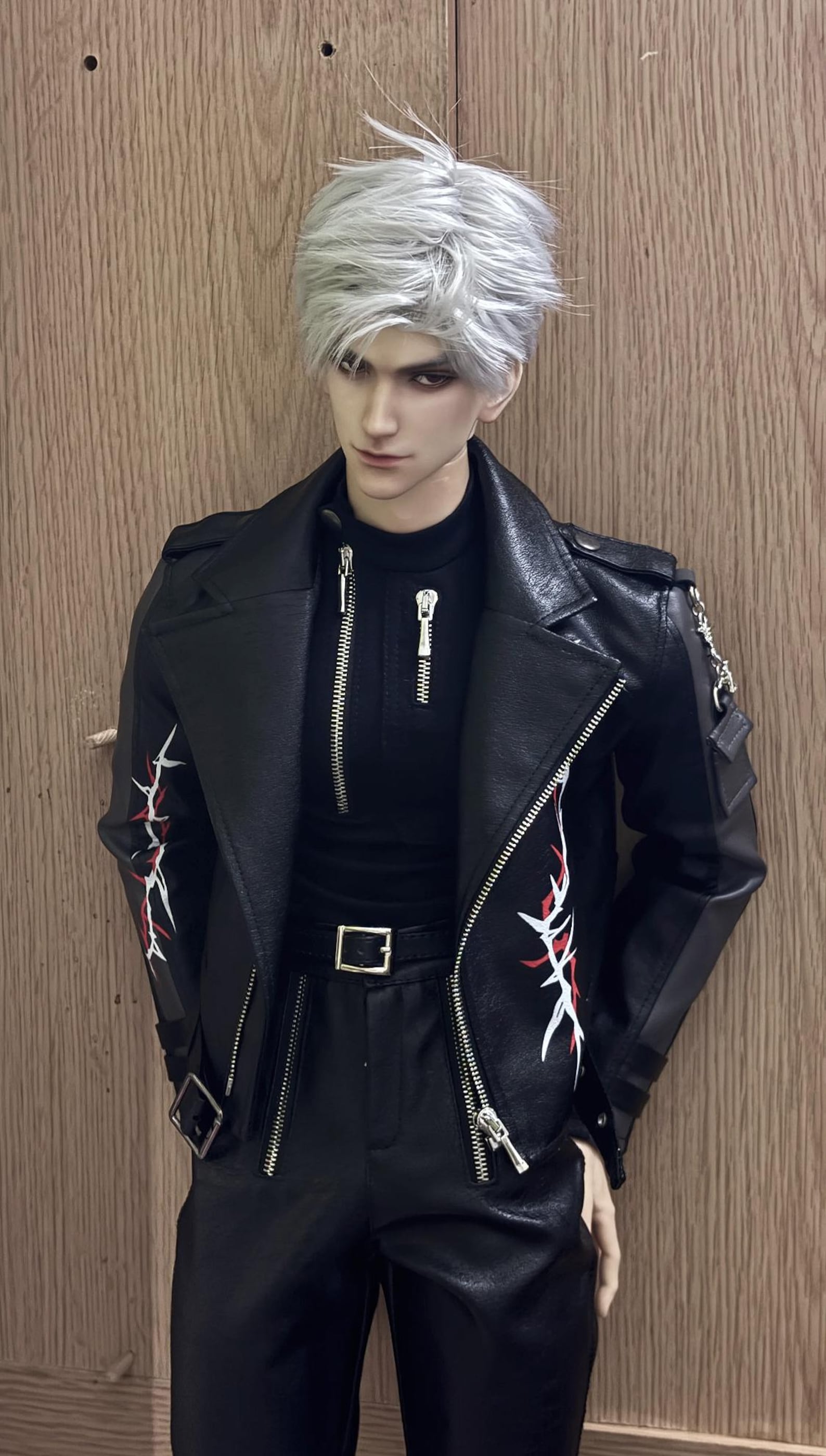 Preorder ID75 PU Leather Biker Jacket+ Zipper Top+ Slim Leather Pants ...