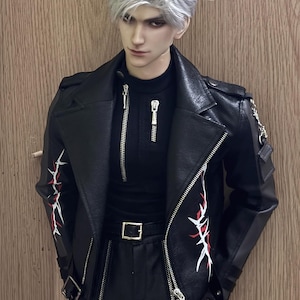 Précommande ID75 Veste motard en cuir PU + haut à glissière + pantalon en cuir slim, ensemble BJD