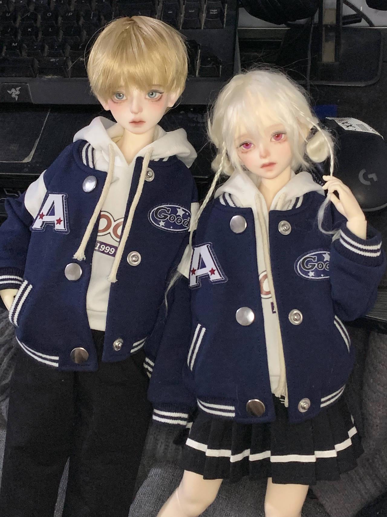 preorder 1/4  baseball jacket+ hoodie+ skirt/ pants dark blue outfit clothes set BJD