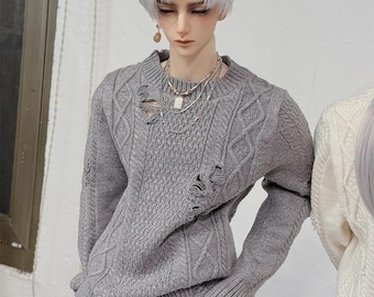 Suéter de punto con agujeros desgastados, talla 1/4, 1/3, 68 cm, 75 cm, disponible. ID75 BJD