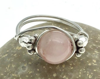 Sterling Silver Rose Quartz Wrap Ring, Healing Gemstone, Silver Gemstone Ring, Gift for Her, Choose Size, Boho Style, Bridesmaid Gift, Fun