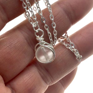 Handmade Caged Gemstone Necklace, Silver Plate Cultured Sea Glass Choker, Frosted Beach Glass, Gift for Her, Gift for Teen, Layering, Boho