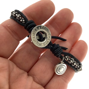 Handmade Bali Silver Black Leather Bracelet, Silver Black Bracelet, Leather Wrap Bracelet, Gift for Her, Gift for Teen, Stacking Boho Funky