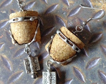 Upcycled Wine Cork Earrings: Silver Solder, Boho Dangle
