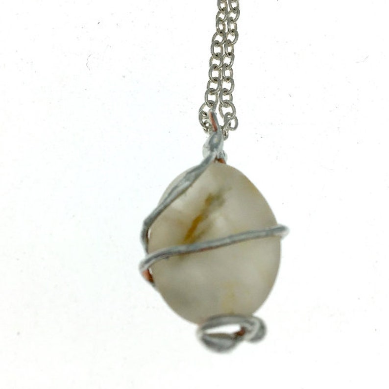 Natural Organic Necklace Boho Style Gift for Her Genuine Handmade Frosted Quartz Beach Pebble Pendant Gift for Beach Lover Nature Lover