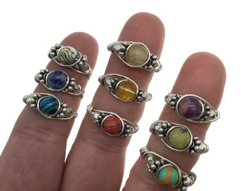 Sterling Silver Gemstone Wrap Ring, You Choose Stone & Ring Size, Healing Gemstone Ring, Dainty Silver Gemstone Ring, Gift for Her, For Teen