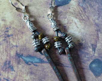 Spike Läderörhängen: Boho Gunmetal Leverback-stil