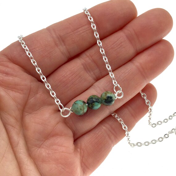 African Turquoise Silverplate Choker, Healing Gemstone Necklace