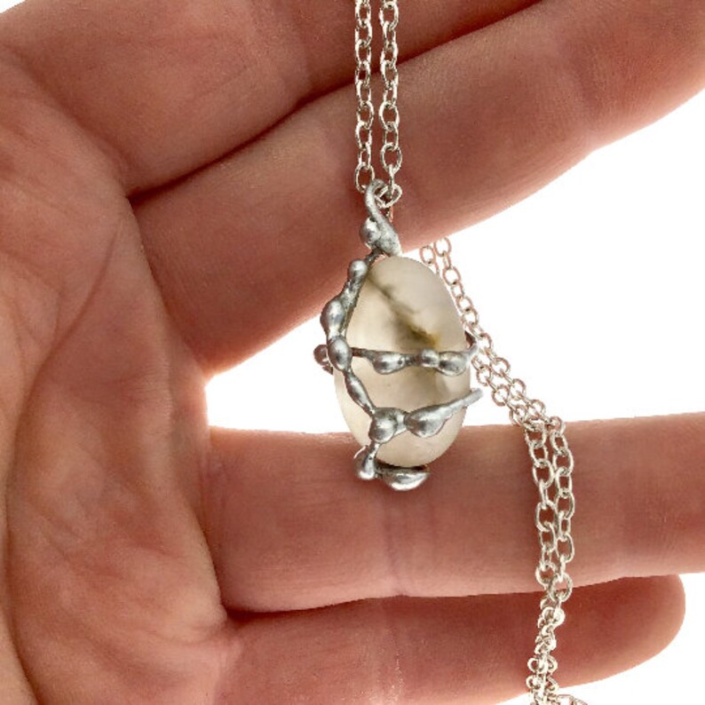Natural Organic Necklace Boho Style Gift for Her Genuine Handmade Frosted Quartz Beach Pebble Pendant Gift for Beach Lover Nature Lover