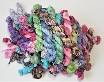 MYSTERY Mini Skeins -  5, 10 or 20 pack, superwash merino sock & DK weight, 10 or 20 grams, random colorways