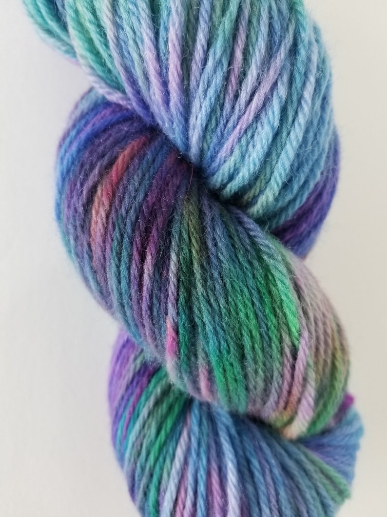 worsted  blue purple green Hand dyed sock yarn  Fairy  sock pink