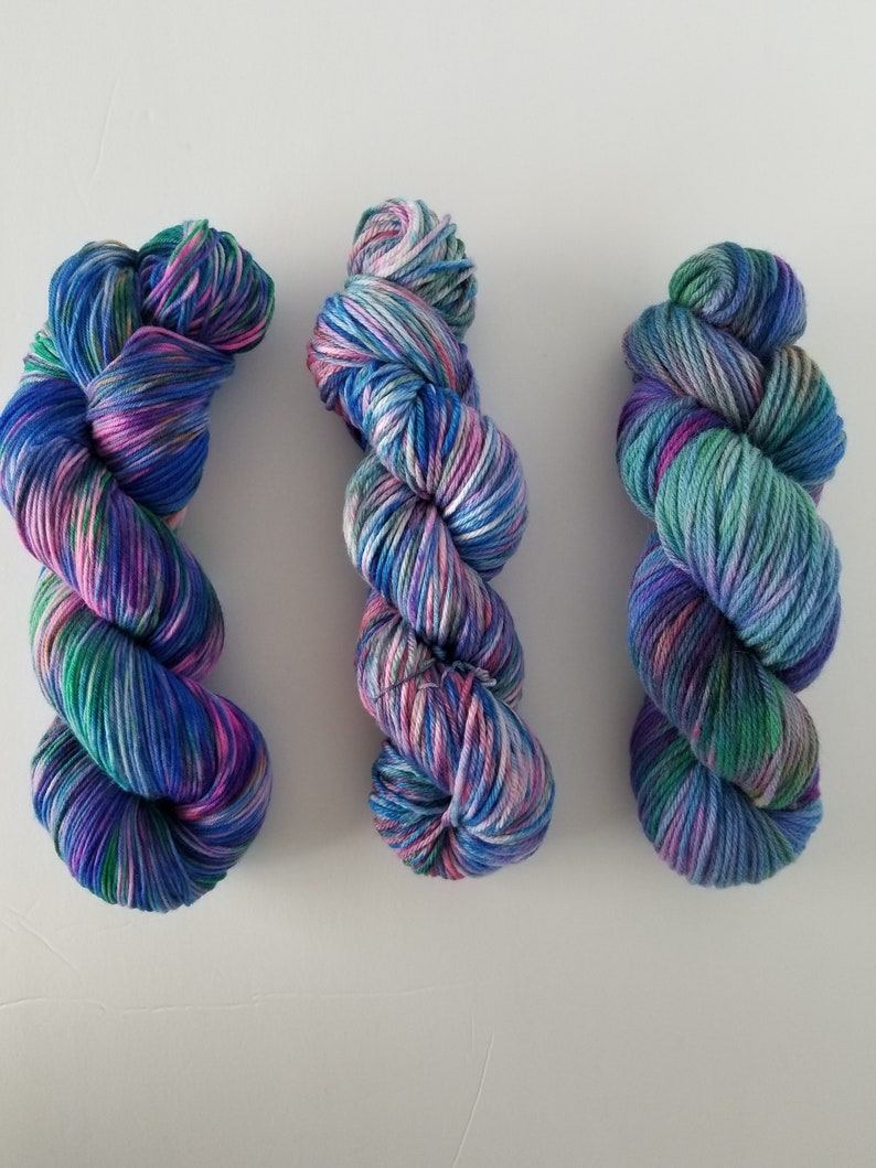 worsted  blue purple green Hand dyed sock yarn  Fairy  sock pink