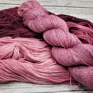 SPARKLE SET - hand dyed sock yarn - superwash merino, lurex - pink tonal, burgundy tonal