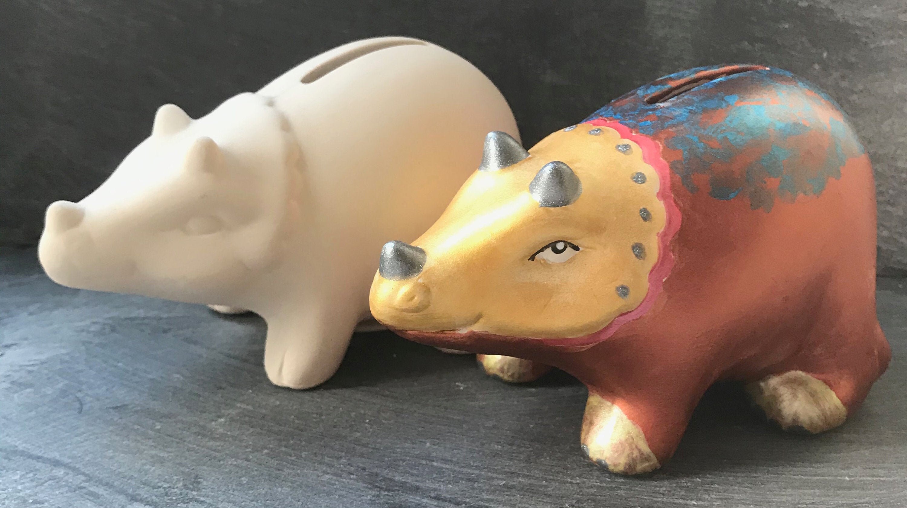 Dinosaur money box triceratops paint your own pottery take Etsy