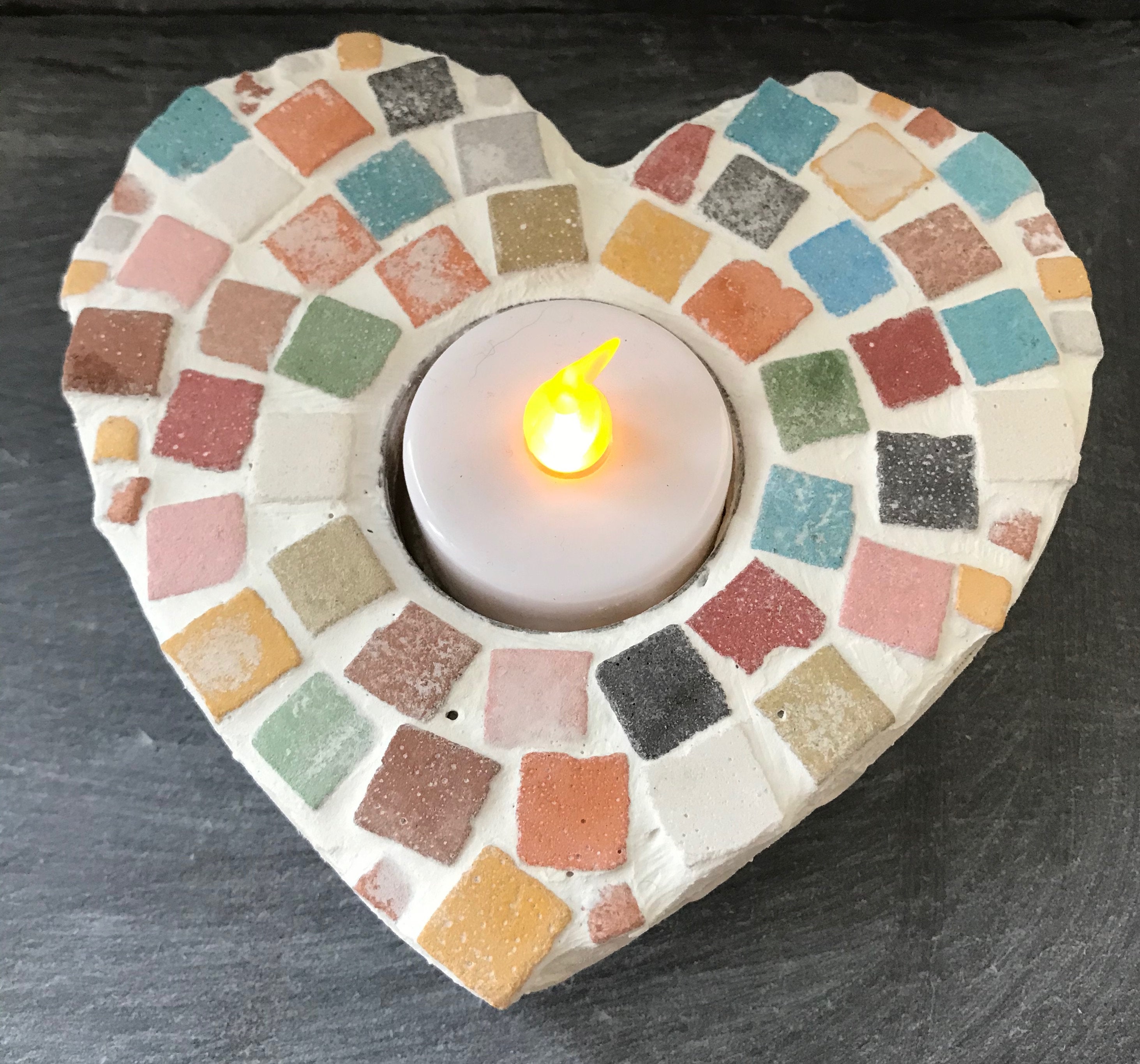 DIY Mosaic Craft Kit Stone Tesserae Heart Tealight Holder Suitable for