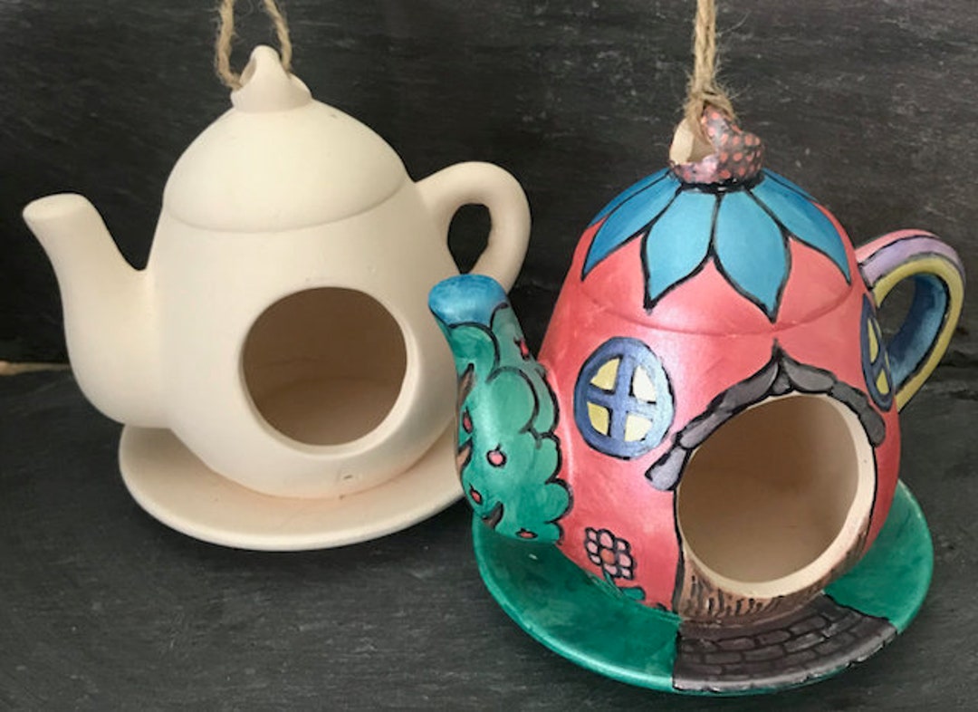 Ceramic Teapot Bird Feeder, Paint Your Own Ceramics , Pottery Take Away