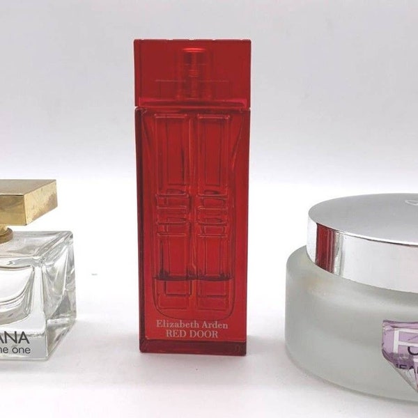 VTG perfume bottles/jar Eliz Arden Red Door/Dolce&Gabbana the one/J Patou Enjoy