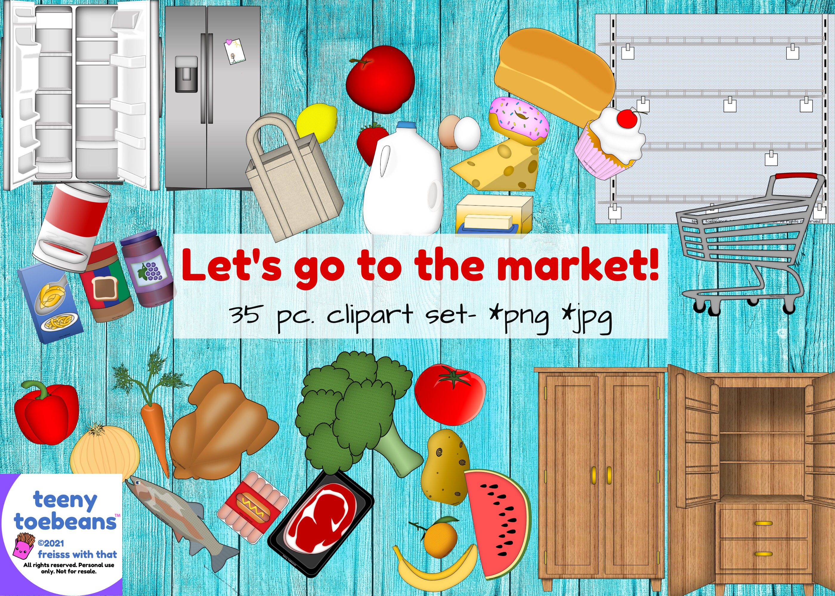 Let's Go to the Market! 35 Pc. Clipart Set JPG, PNG, Education, Child ...