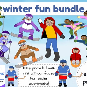 Winter Fun Teeny Toebeans™ Pack! cut file silhouette cricut dxf eps jpg png svg vinyl papercutting hockey skate snowboard ski snowball sled