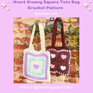 Crochet Pattern - Heart Granny Square Tote Bag by @essdeecrafts (PDF ONLY) |Cute Crochet| Valentines| Galentines| Pink