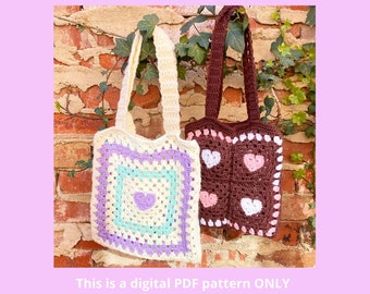 Crochet Pattern - Heart Granny Square Tote Bag by @essdeecrafts (PDF ONLY) |Cute Crochet| Valentines| Galentines| Pink