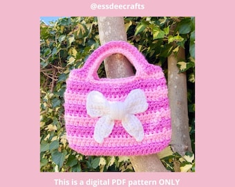 Crochet Pattern - Mini Bow Bag by @essdeecrafts (PDF ONLY)|Cute Crochet|Pink|Coquette|Cottage Core|Purse