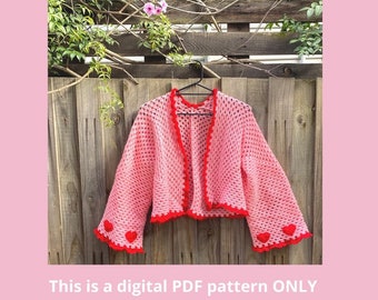 Crochet Pattern - Heart On My Sleeve Cardigan by @essdeecrafts (PDF ONLY) |Cute Crochet| Pink| Valentines| Coquette