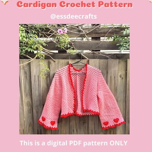 Crochet Pattern - Heart On My Sleeve Cardigan by @essdeecrafts (PDF ONLY) |Cute Crochet| Pink| Valentines| Coquette