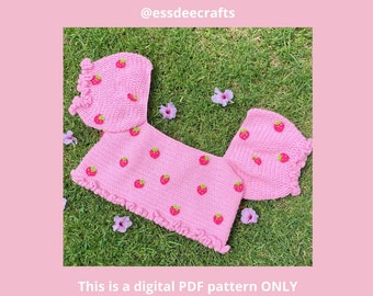 Crochet Pattern - Strawberry Kisses Top by @essdeecrafts (PDF ONLY) |Cute Crochet| Pink| Cottage Core| Coquette