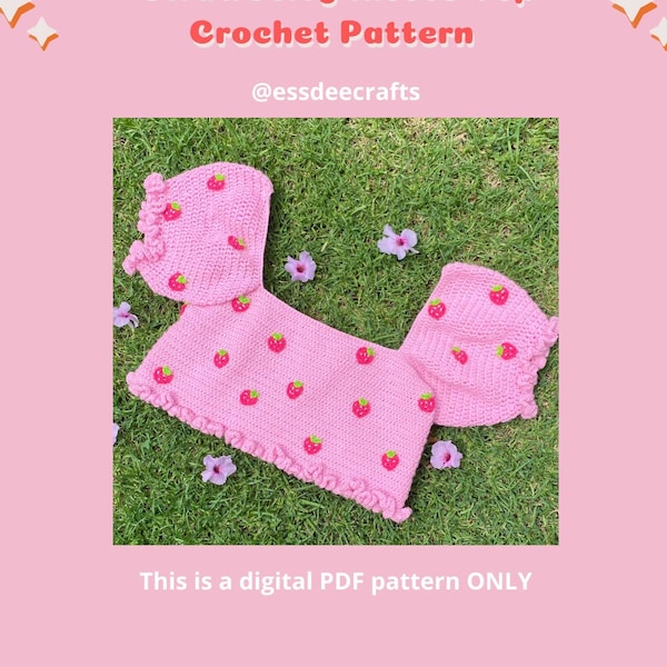 Crochet Pattern - Strawberry Kisses Top by @essdeecrafts (PDF ONLY) |Cute Crochet| Pink| Cottage Core| Coquette