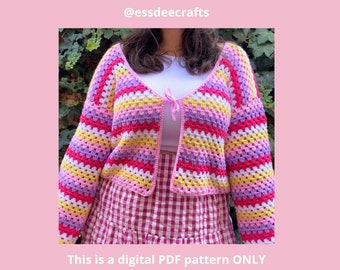 おばあちゃんのストライプ クロシェ カーディガン - essdeecrafts によるクロシェ パターン (PDF のみ)
