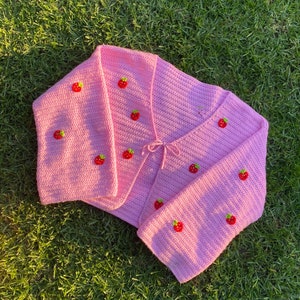 Strawberry Kisses Tie-Up Top & Cardigan Crochet Pattern by essdeecrafts PDF onlyCute Crochet Pink Cottage Core Coquette image 2