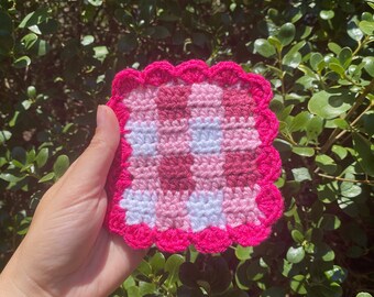 Crochet Gingham Checkered Coasters (Handmade)- Individual or Set - Small/Large - Teacup/Mug/Teapot
