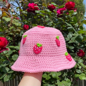 Crochet Pattern Strawberry Kisses Bucket Hat by essdeecrafts PDF ONLYStrawberry Shortcake HatCute CrochetPinkCoquetteCottage Core image 2