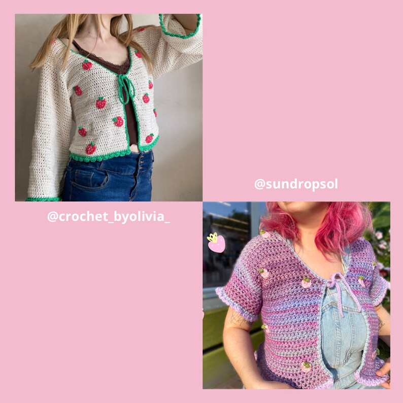 Strawberry Kisses Tie-Up Top & Cardigan Crochet Pattern by essdeecrafts PDF onlyCute Crochet Pink Cottage Core Coquette image 5