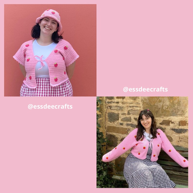 Strawberry Kisses Tie-Up Top & Cardigan Crochet Pattern by essdeecrafts PDF onlyCute Crochet Pink Cottage Core Coquette image 3